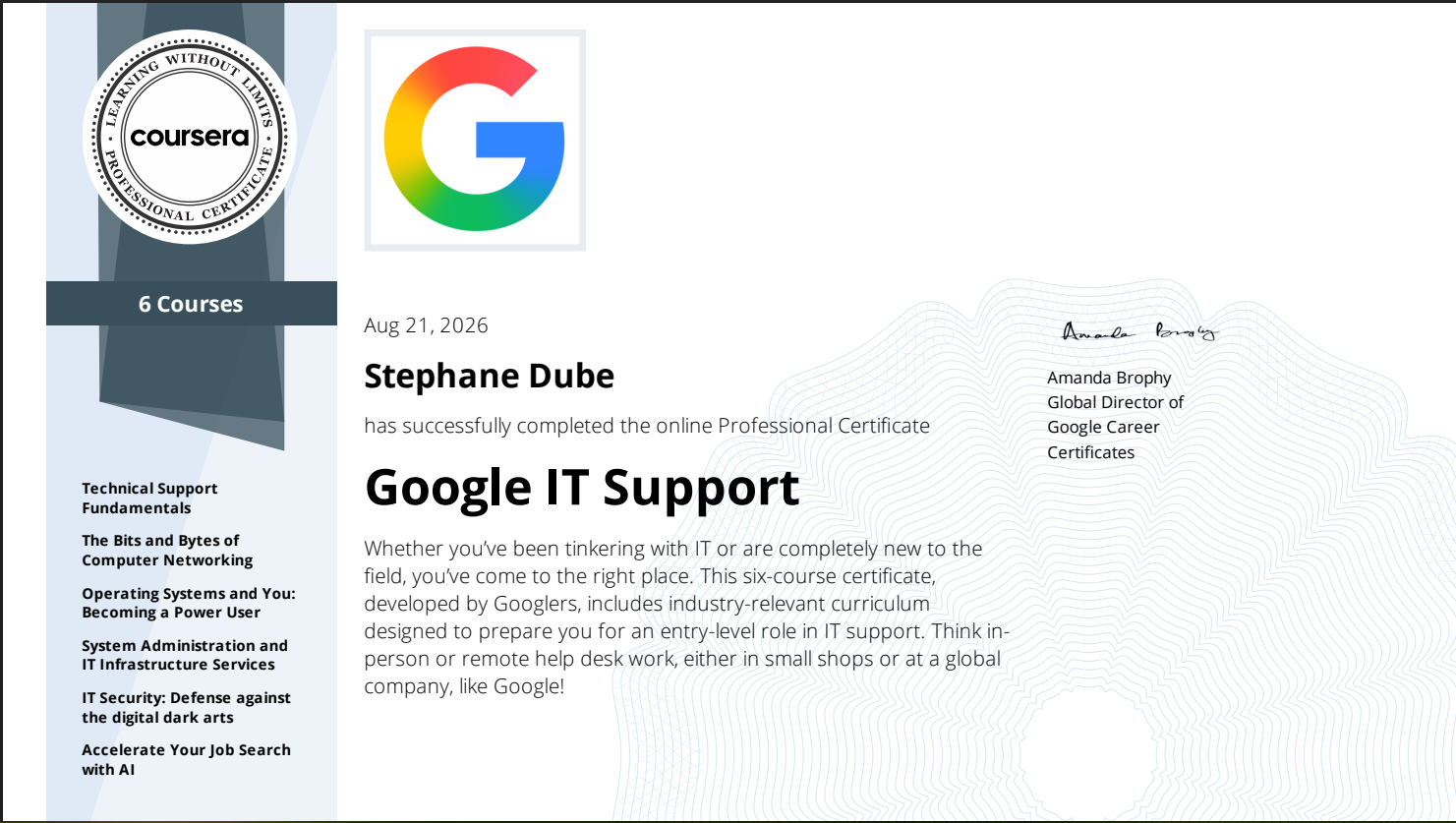Google IT Support Professional